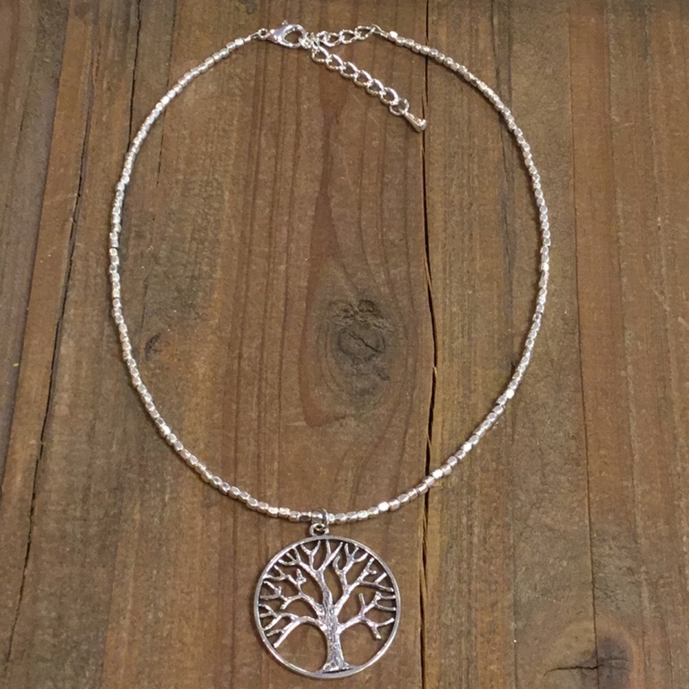 Delicate pewter beaded family tree necklace.